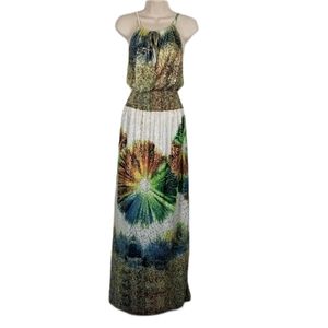 Shoreline Maxi Dress Spaghetti Strap Elastic Waist Stretch Metallic Colorful